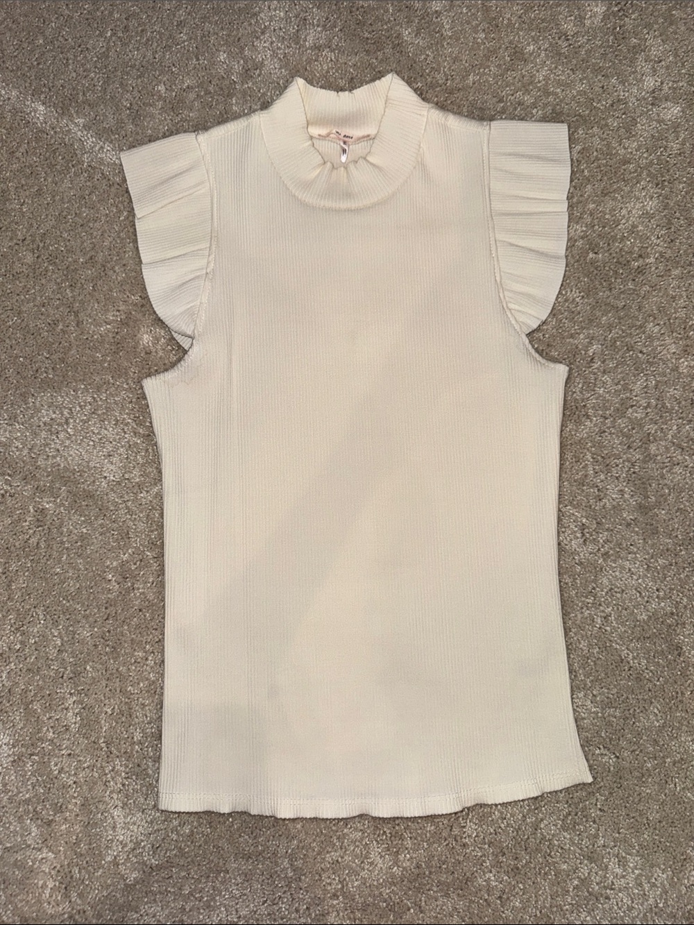 miami Cream Ribbed Mock Neck Tank with Pleated Cap Sleeves
